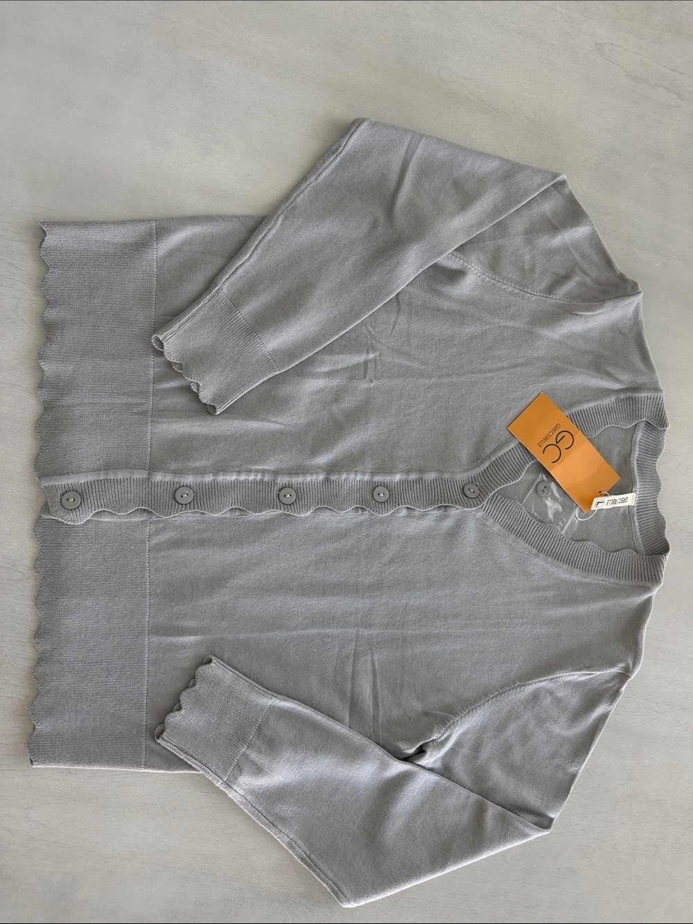 Light Gray Scalloped-Edge Button Cardigan